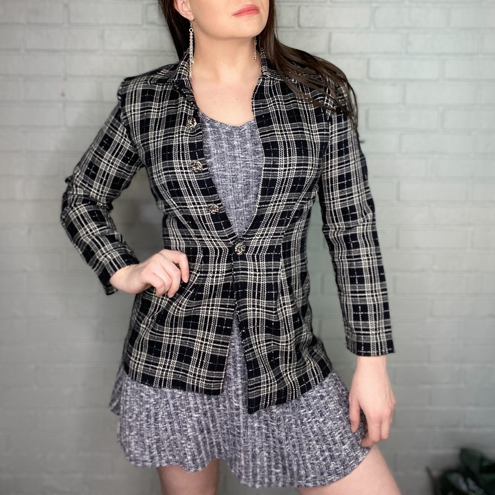 Vintage City Triangles Plaid Checked Blazer Size Small/Medium